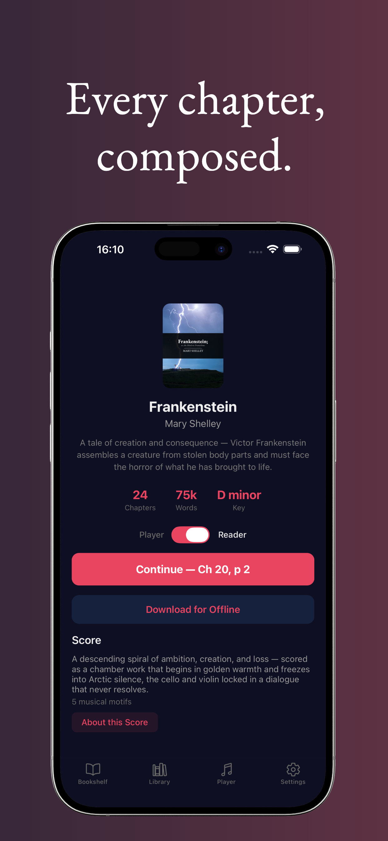 Frankenstein book detail screen showing score information
