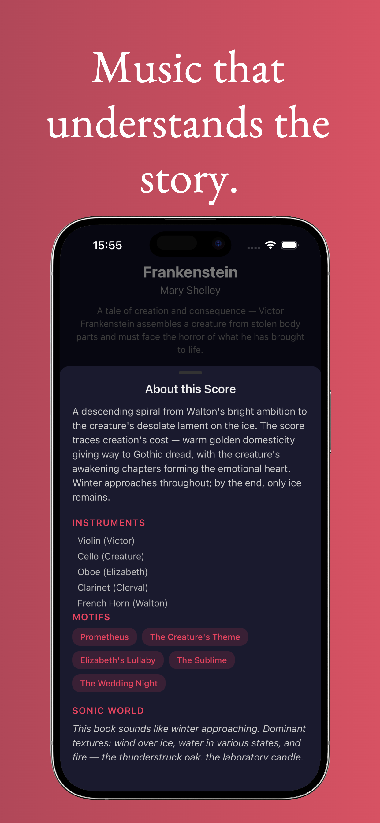 About this Score screen for Frankenstein